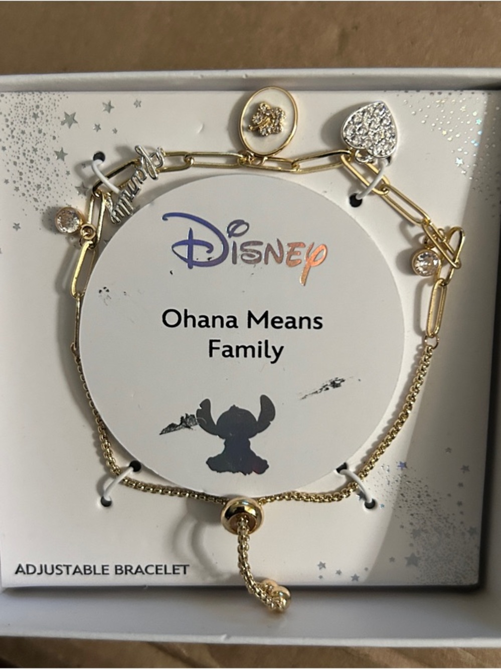 NWT Disney Gold Ohana Charm Adjustable Bracelet